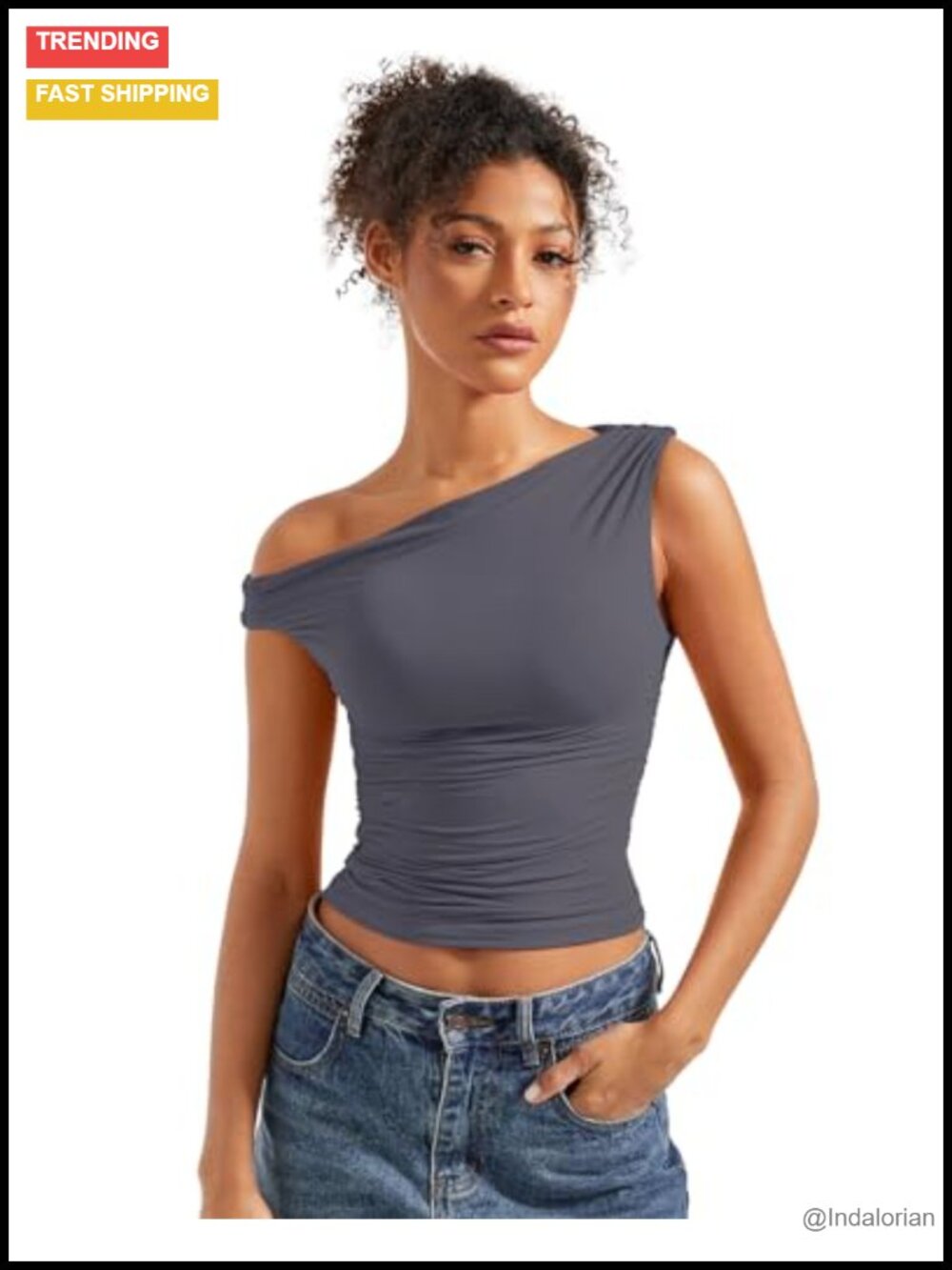 Y2K Off Shoulder Crop Top Side Ruched Asymmetrical Sleeveless Going Out